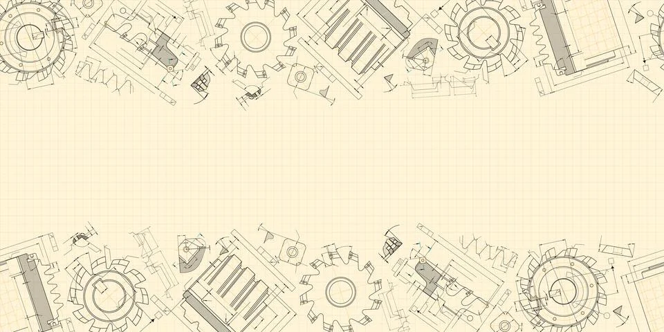 Mechanical engineering drawings on light background. Cutting tools, milling Stock Illustration
