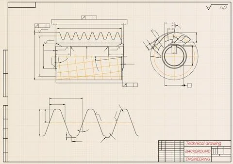 Mechanical engineering drawings on light background. Cutting tools, milling Stock Illustration