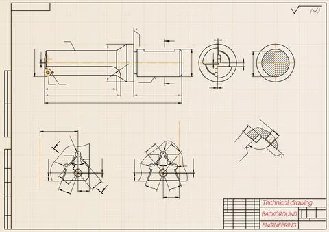 Mechanical engineering drawings on light background. Tap tools, borer. Technical Illustrazione stock