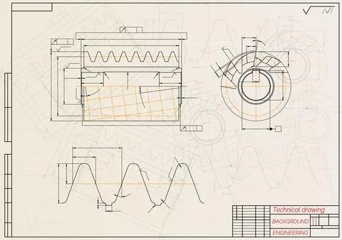 Mechanical engineering drawings on light background. Cutting tools, milling Stock Illustration