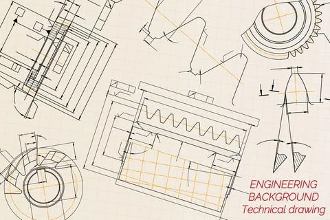 Mechanical engineering drawings on light background. Tap tools, borer, cutting Stock Illustration