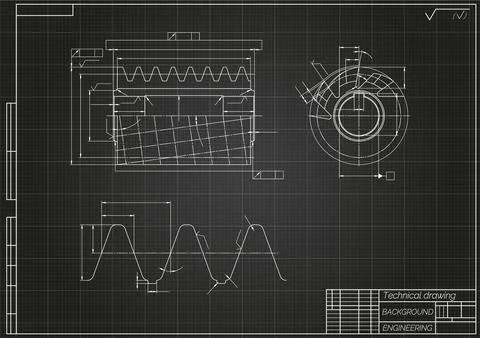 Mechanical engineering drawings on light background. Cutting tools, milling Illustrazione stock