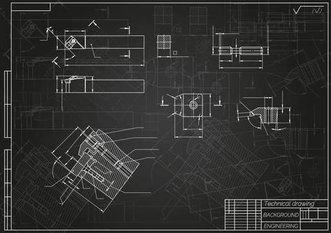 Mechanical engineering drawings on light background. Cutter, assembly tool with Stock Illustration