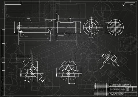 Mechanical engineering drawings on light background. Tap tools, borer. Technical Illustrazione stock