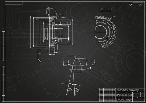 Mechanical engineering drawings on light background. Gear cutting tool Stock Illustration