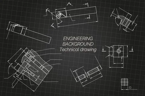 Mechanical engineering drawings on light background. Cutter, assembly tool with Stock Illustration