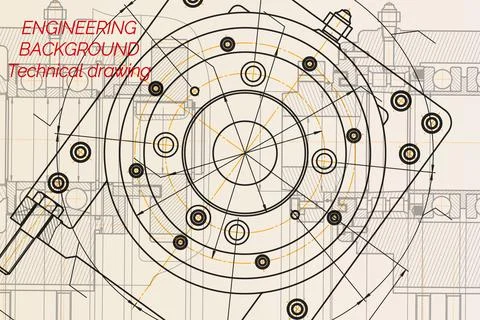 Mechanical engineering drawings on light background. Milling machine spindle. Stock Illustration