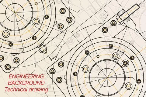 Mechanical engineering drawings on light background. Milling machine spindl.. Stock Illustration