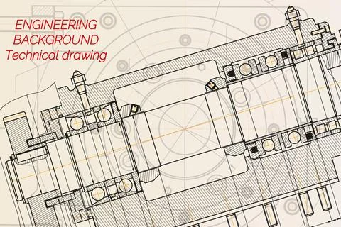 Mechanical engineering drawings on light background. Milling machine spindl.. Stock Illustration