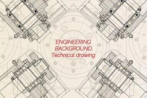 Mechanical engineering drawings on light background. Milling machine spindl.. Stock Illustration