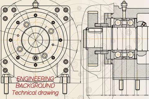 Mechanical engineering drawings on light background. Milling machine spindl.. Stock Illustration