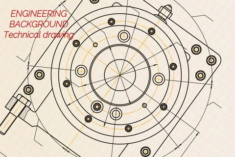 Mechanical engineering drawings on light background. Milling machine spindle. Stock Illustration