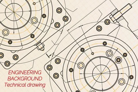 Mechanical engineering drawings on light background. Milling machine spindle. Stock Illustration