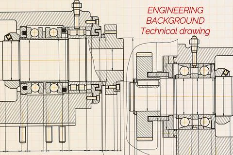 Mechanical engineering drawings on light background. Milling machine spindl.. Stock Illustration