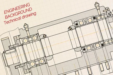 Mechanical engineering drawings on light background. Milling machine spindl.. Stock Illustration