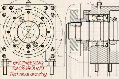 Mechanical engineering drawings on light background. Milling machine spindle. Stock Illustration