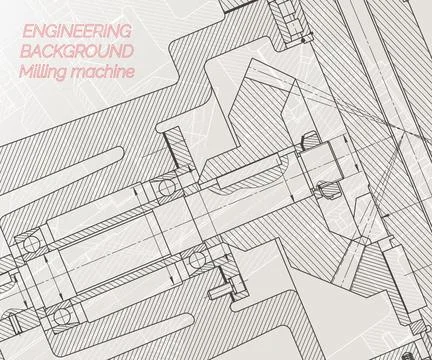 Mechanical engineering drawings on light background. Milling machine spindle. Stock Illustration