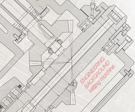 Mechanical engineering drawings on light background. Milling machine spindle. Stock Illustration