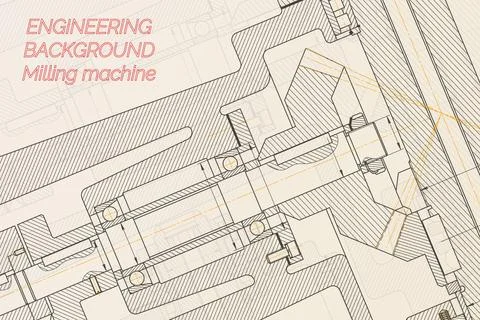 Mechanical engineering drawings on light background. Milling machine spindle. Stock Illustration