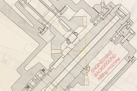 Mechanical engineering drawings on light background. Milling machine spindle. Stock Illustration