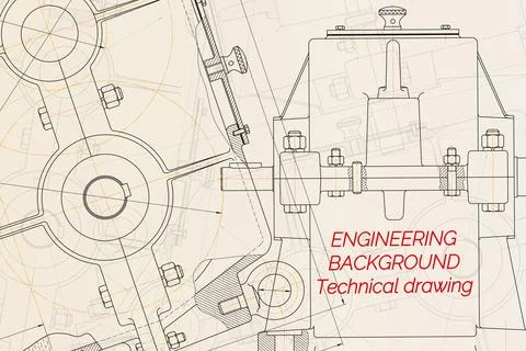 Mechanical engineering drawings on light background. Reducer. Technical Desig Stock Illustration