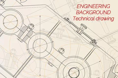 Mechanical engineering drawings on light background. Reducer. Technical Desig Stock Illustration