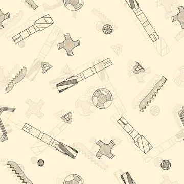 Mechanical engineering drawings on sepia background. Tap tools, borer. Technical Illustrazione stock