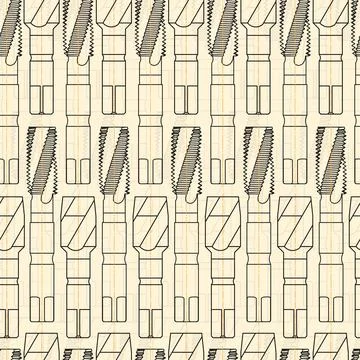 Mechanical engineering drawings on sepia background. Tap tools, borer. Technical Stock Illustration