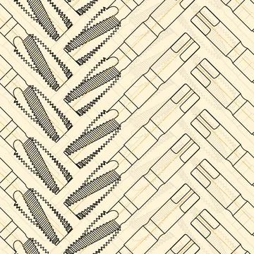 Mechanical engineering drawings on sepia background. Tap tools, borer. Technical Stock Illustration