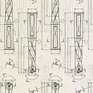 Mechanical engineering drawings on sepia background. Drill tools, borer Stock Illustration