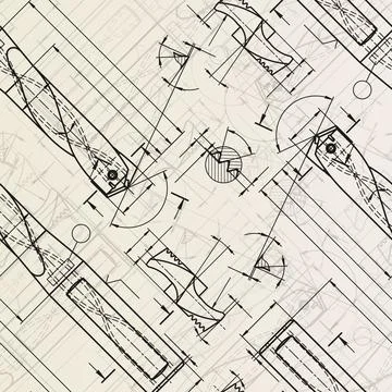 Mechanical engineering drawings on sepia background. Drill tools, borer Stock Illustration