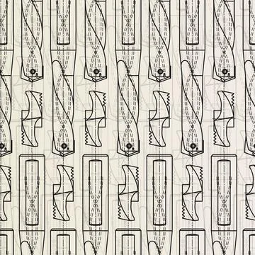 Mechanical engineering drawings on sepia background. Drill tools, borer Stock Illustration