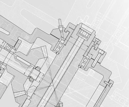 Mechanical engineering drawings on white background. Milling machine spindle. Stock Illustration