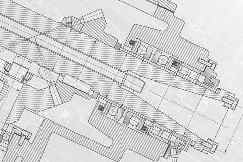 Mechanical engineering drawings on white background. Milling machine spindle. Stock Illustration