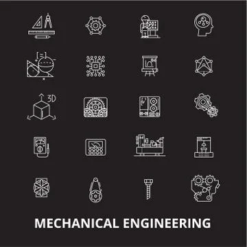 Mechanical engineering editable line icons vector set on black background イラスト素材