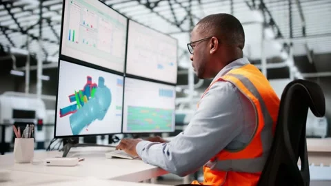 Mechanical Engineering Worker Creating 3D CAD Design Stock Footage 320260756