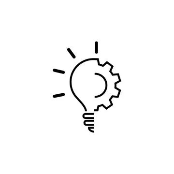 Mechanical execution split concept with lightbulb and gear silhouettes Stock Illustration