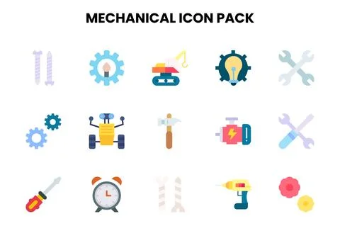 Mechanical Flat Collection Icons Pack Stock Illustration