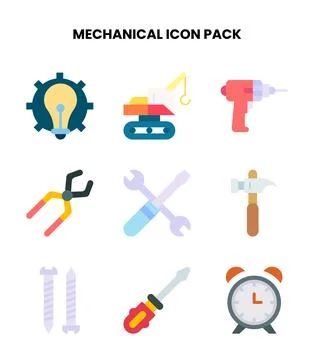Mechanical Flat Collection Icons Pack Stock Illustration