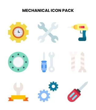 Mechanical Flat Graphics Icons Pack Stock Illustration