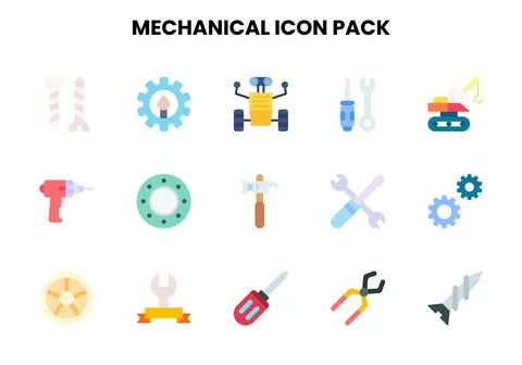 Mechanical Flat Icons Pack Stock Illustration