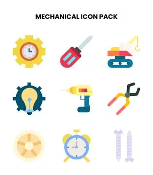 Mechanical Flat SVG Icons Pack Illustrazione stock