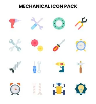Mechanical Flat SVG Icons Pack Stock Illustration