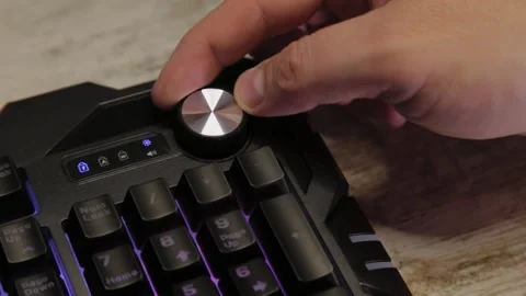 Mechanical gaming keyboard keys with RGB backlit keys, close-up Stock Footage 306149458