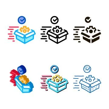 Mechanical gear in box, fast delivery icon styleset vector outline Illustrazione stock