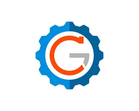 Mechanical gear with G letter initial inside Stock Illustration