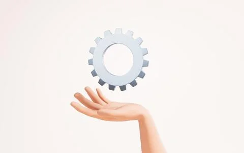 Mechanical gear in a hand, 3d rendering. Stock Illustration