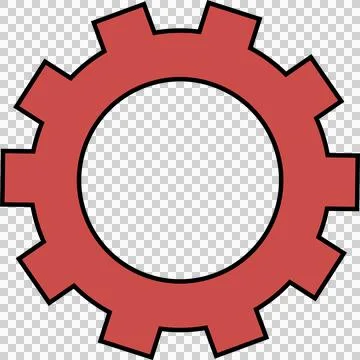 Mechanical gear icon rotating in flat design, showing red cogwheel with Stock Illustration