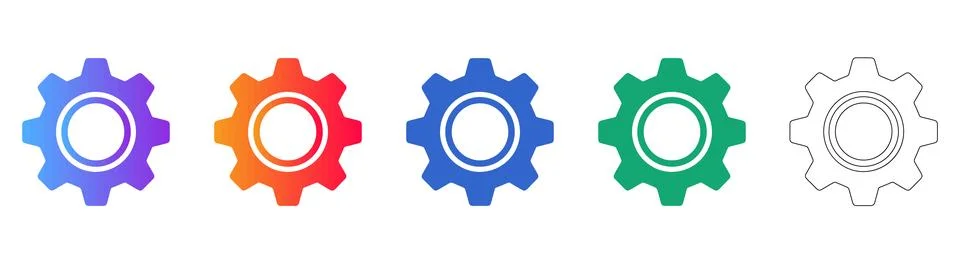 Mechanical Gear Icon Set Stock Illustration