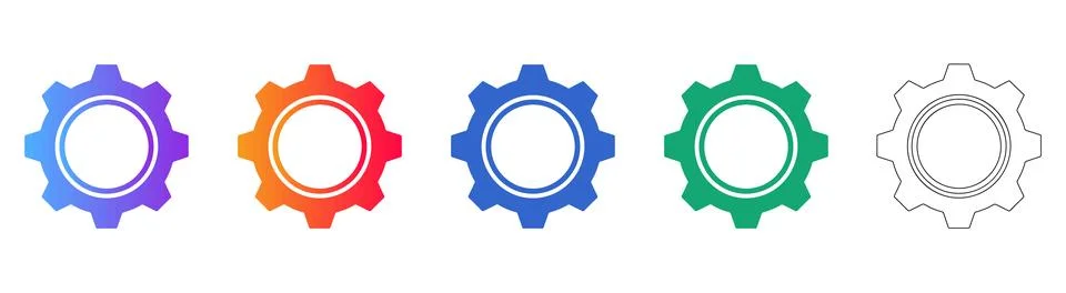Mechanical Gear Icon Set Stock Illustration